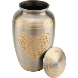 Embossed Heart Brass Urn With Lid Removed