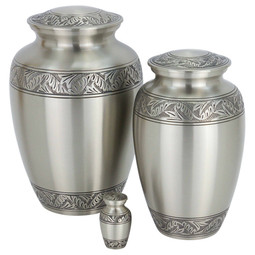 Classic Laurel Pewter Urn - Shown with Matching Extra Large and Keepsake - Both Sold Separately