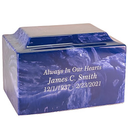 Cobalt Classic Cultured Marble Urn - Shown with Optional Direct Engraving - Sold Separately