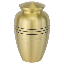 Three Bands Gold Brass Urn - Shown with Optional Direct Engraving - Sold Separately