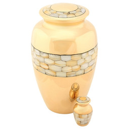 Mother of Pearl Brass Urn in Gold with Keepsake Urn (Sold Separately)