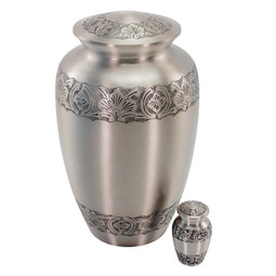 Elegant Pewter Keepsake Urn - Shown with Matching Adult Size Urn - Sold Separately