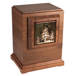 Forest Wooden Urn with Handmade Tile