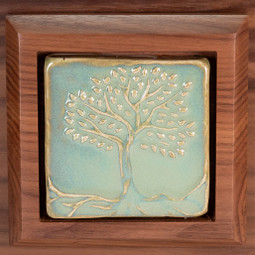 Tree of Life Wooden Urn with Handmade Tile - Close Up of Tile