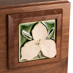 Trillium Wooden Urn with Handmade Tile - Close Up of Tile