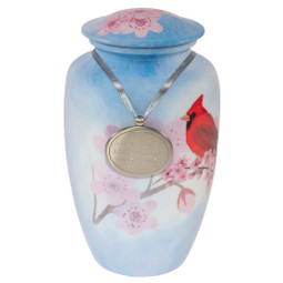 When A Cardinal Appears Aluminum Urn with Optional Urn Pendant