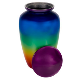 Rainbow Shimmer Cremation Urn with Lid Off