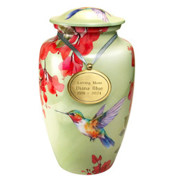 Hummingbird In Nature Urn with Optional Engraved Urn Pendant