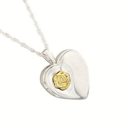 Heart with Gold Rose Cremation Jewelry Locket