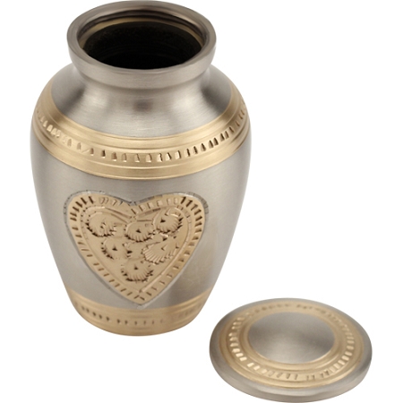 Embossed Heart Brass Keepsake Urn