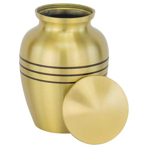 Bronze cremation urn gold coloured