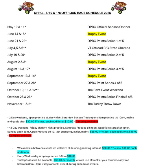 Summer 2025 Off-Road Schedule