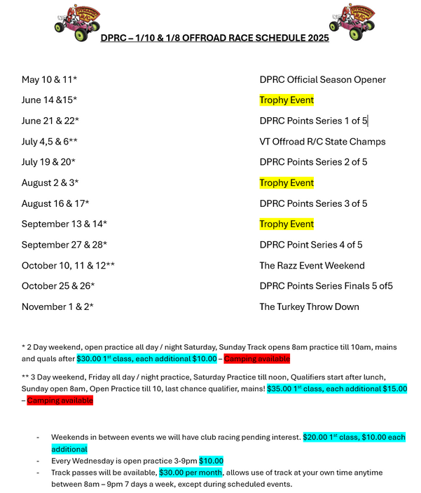 Summer 2025 Off-Road Schedule