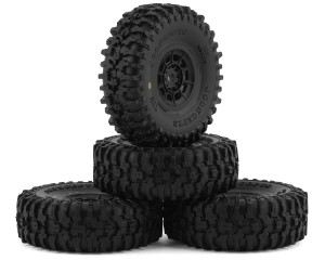 JConcepts Tusk 1.0" Pre-Mounted Tires w/Hazard Wheel (Black) (4) (Gold) JConcepts Tusk 1.0" Pre-Mounted Tires w/Hazard Wheel (Black) (4) (Gold)