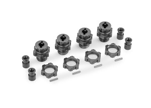 Wheel hubs, splined, 17mm, short (gray-anodized) (4)/ wheel nuts, splined, 17mm (gray-anodized) (4)/ hub retainer M4 X 0.7 (4)/ axle pin (4) (for use with #9080 upgrade kit)