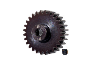 Gear, 28-T pinion (machined, hardened steel) (1.0 metric pitch) (fits 5mm shaft)/ set screw Gear, 28-T pinion (machined, hardened steel) (1.0 metric pitch) (fits 5mm shaft)/ set screw