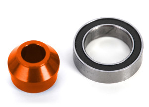 Bearing adapter, 6061-T6 aluminum (orange-anodized) (1)/ 10x15x4mm ball bearing (black rubber sealed) (1) (for slipper shaft)