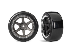Tires & wheels, assembled (six spoke graphite gray wheels w/chrome rim,†1.9" Drift tires (2 dots, soft, smooth surfaces)) (wide, rear) (2)