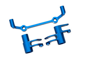 Steering bellcranks, drag link (blue-anodized 6061-T6 aluminum)/ 5x8x2.5mm ball bearings (2)/ 6x10x3mm ball bearings (2)/ 3x11mm SS (with threadlock) (2)/ 3x18mm BCS (with threadlock) (2)/ 3x15mm BCS (with threadlock) (2)