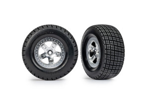Tires & wheels, assembled, glued (SCT, satin chrome wheels, beadlock type (dual profile 2.2" outer 3.0" inner, HoosierÆ tires, foam inserts) (2) (4WD front/rear, 2WD rear only) Tires & wheels, assembled, glued (SCT, satin chrome wheels, beadlock type (dual profile 2.2" outer 3.0" inner, HoosierÆ tires, foam inserts) (2) (4WD front/rear, 2WD rear only)