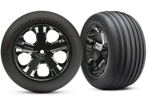 Tires & wheels, assembled, glued (2.8")(All-Star black chrome wheels, Ribbed tires, foam inserts) (electric front) (2)