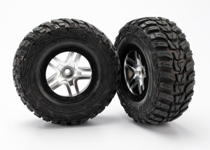 Tire & wheel assy, glued (S1 compound) (SCT Split-Spoke satin chrome, black beadlock style wheels, Kumho tires, foam inserts) (2) (2WD front) Tire & wheel assy, glued (S1 compound) (SCT Split-Spoke satin chrome, black beadlock style wheels, Kumho tires, foam inserts) (2) (2WD front)