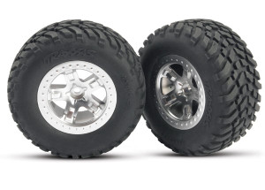 Tires & wheels, assembled, glued (SCT, satin chrome wheels, beadlock type (dual profile 2.2" outer 3.0" inner), SCT off-road tires, foam inserts) (2) (Front)