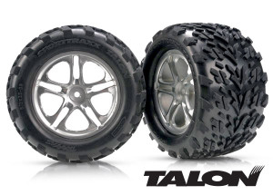 Tires & wheels, assembled, glued (Split-Spoke satin-finish wheels, Talon tires, foam inserts) (2) (fits MaxxÆ w/sealed pivot ball suspension & RevoÆ)