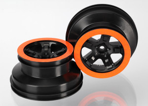 Wheels, SCT, black, orange beadlock style, dual profile (2.2" outer 3.0" inner) (2WD front) (2)