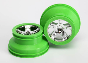 Wheels, SCT, chrome, green beadlock style, dual profile (2.2" outer 3.0" inner) (2) (2WD front only)