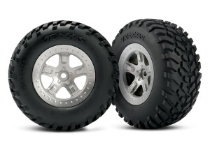 Tires & wheels, assembled, glued (SCT, satin chrome wheels, beadlock type (dual profile 2.2" outer 3.0" inner), SCT off-road tires, foam inserts) (2) (Rear) (TSMÆ rated) Tires & wheels, assembled, glued (SCT, satin chrome wheels, beadlock type (dual profile 2.2" outer 3.0" inner), SCT off-road tires, foam inserts) (2) (Rear) (TSMÆ rated)