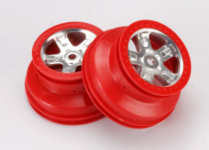 Wheels, SCT satin chrome with red beadlock, dual profile (2.2" outer 3.0" inner) (2)