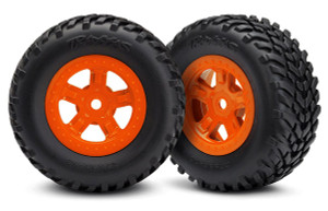 Tires and wheels, assembled, glued (SCT orange wheels, SCT off-road racing tires) (1 each, right & left)