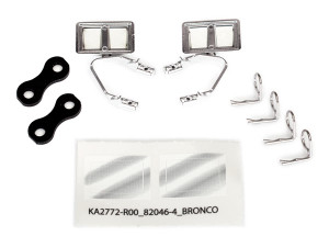 Mirrors, side, chrome (left & right)/ retainers (2)/ body clips (4) (fits #8010 or 9230 series bodies) Mirrors, side, chrome (left & right)/ retainers (2)/ body clips (4) (fits #8010 or 9230 series bodies)