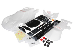 Body, Ford GT (clear, requires painting)/ decal sheet (includes tail lights, exhaust tips, & mounting hardware)