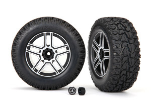 Tires & wheels, assembled, glued (2.6" black, satin chrome-plated Mercedes-BenzÆ G 500Æ 4x4≤ wheels, 4.6x2.6" tires) (2)/ center caps (2) (requires #8255A extended thread stub axle)