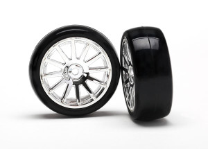 Tires & wheels, assembled, glued (12-spoke chrome wheels, slick tires) (2)