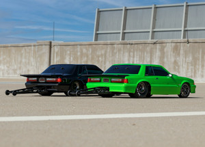 Body, Ford Mustang, Fox Body (clear, requires painting)/ window masks/ decal sheet (includes side mirrors, wing, wing retainer, rear body mount posts, foam body bumper, & mounting hardware)