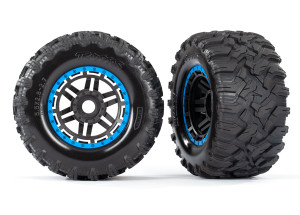 Tires & wheels, assembled, glued (black, blue beadlock style wheels, MaxxÆ MT tires, foam inserts) (2) (17mm splined) (TSMÆ rated)