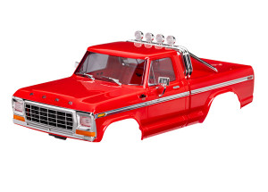 Body, Ford F-150 Truck (1979), complete, red (includes grille, side mirrors, door handles, roll bar, windshield wipers, side trim, & clipless mounting) (requires #9834 front & rear bumpers)