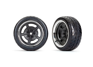 Tires & wheels, assembled, glued (black with chrome wheels, 2.1" Response tires) (extra wide, rear) (2)