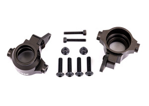 Steering blocks, 6061-T6 aluminum (dark titanium-anodized), left & right/ steering block arms (2)/ 4x16mm BCS (with threadlock) (4)/ 3x18mm CS (2)/ 3x10mm BCS (with threadlock) (4)/ M3x0.5mm NL (2)
