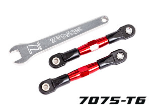 Camber links, rear (TUBES red-anodized, 7075-T6 aluminum, stronger than titanium) (2) (assembled with rod ends and hollow balls)/ aluminum wrench (1) Camber links, rear (TUBES red-anodized, 7075-T6 aluminum, stronger than titanium) (2) (assembled with rod ends and hollow balls)/ aluminum wrench (1)