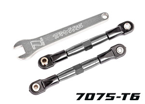 Camber links, front (TUBES charcoal gray-anodized, 7075-T6 aluminum, stronger than titanium) (2) (assembled with rod ends and hollow balls)/ aluminum wrench (1)