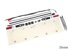 LED lights, tail lights (red)/ power harness/ tail light housings (left & right)/ tailgate trim (chrome)/ zip ties (3)