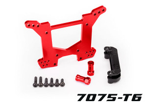 Shock tower, rear, 7075-T6 aluminum (red-anodized) (1)/ body mount bracket (1)