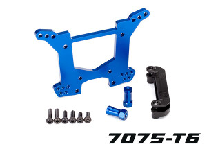 Shock tower, rear, 7075-T6 aluminum (blue-anodized) (1)/ body mount bracket (1) 6738X