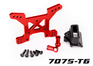 Shock tower, front, 7075-T6 aluminum (red-anodized) (1)/ body mount bracket (1)