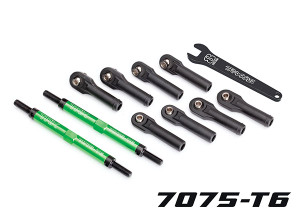Toe links, E-Revo VXL (TUBES green-anodized, 7075-T6 aluminum, stronger than titanium) (144mm) (2)/ rod ends, assembled with steel hollow balls (8)/ aluminum wrench, 8mm (1)
