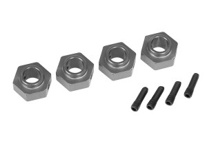 Wheel hubs, 12mm hex, 6061-T6 aluminum (charcoal gray-anodized) (4)/ 3x10 screw pin (4)
